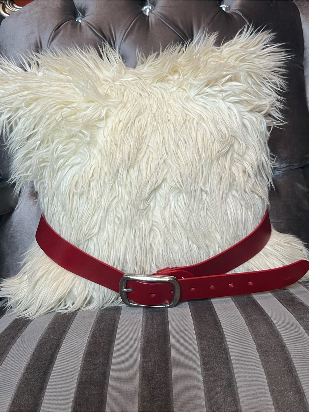 🍒 Falari Bold Red Leather-Style Statement Belt with Silver-Tone Buckle 💋